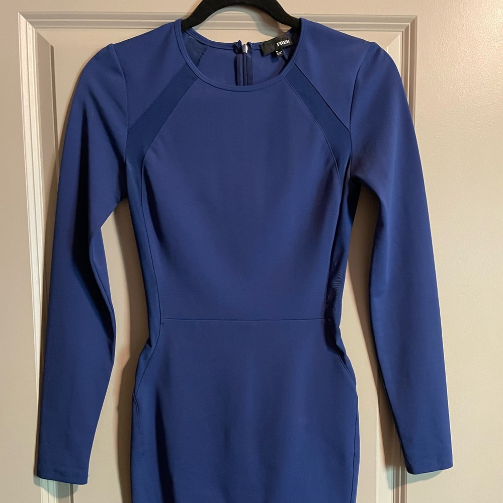 Aritzia Blue Mesh Long Sleeve Dress